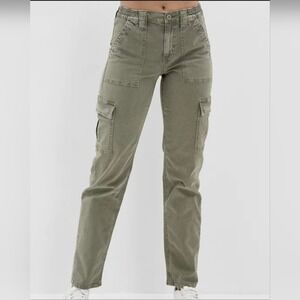 American Eagle • Womens Olive Green High Waisted Stretch Cargo Utility Pant Sz 2
